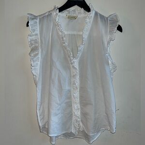 STARKx Cotton White Ruffled Neckline Blouse Small